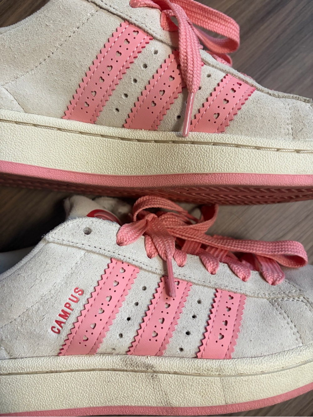 adidas Campus Suede Sneakers in Cream and Pink